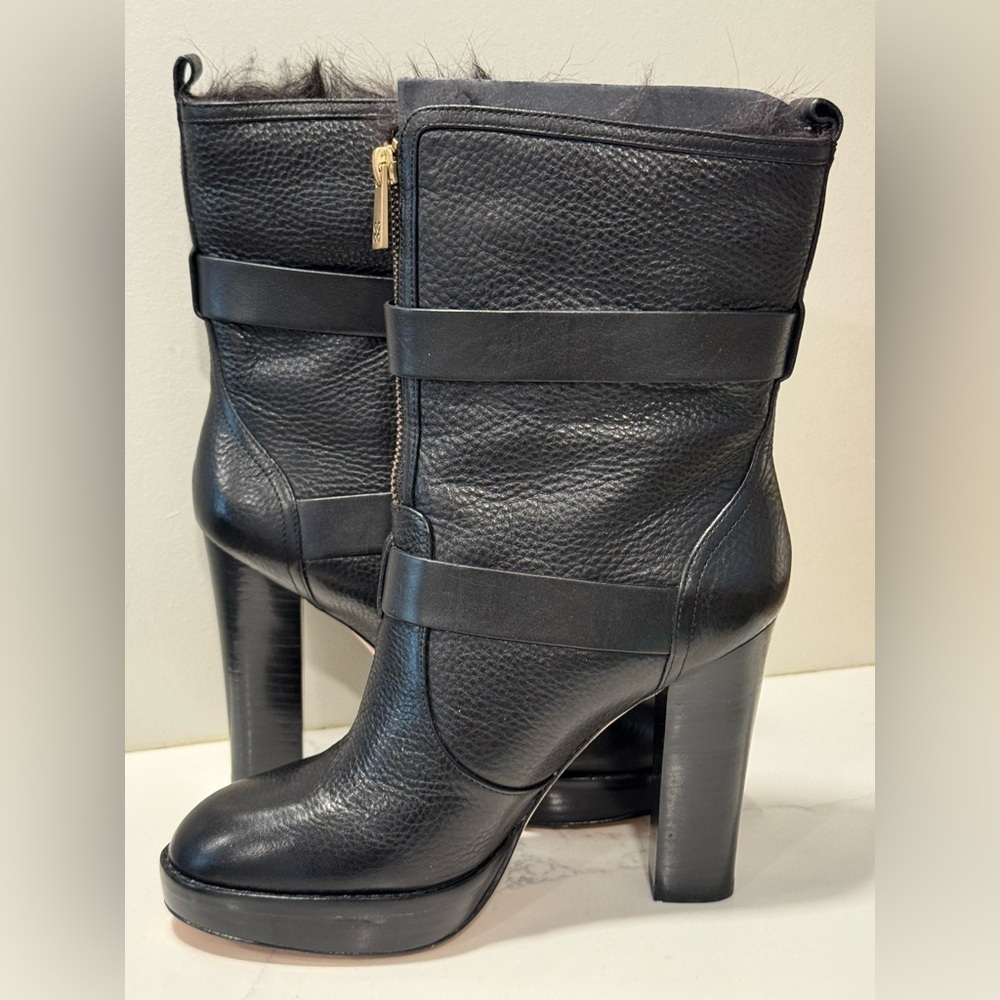 Coach Lianne Full Grain Leather Fur Lined Platform Healed Boots - Picture 4 of 14